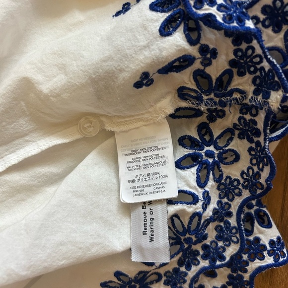 Madewell Women’s Size 4 White Shirt with Blue Embroidery on Sleeve Summer - Picture 11 of 11